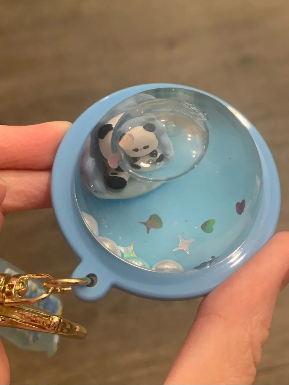 Blue Panda Water Globe Keychain with Strap